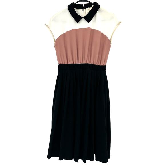 Kate Spade Size 4 Dress Cream Pink Black‎ Cap Sleeve Polo Preppy Fit and Flare - Picture 1 of 8